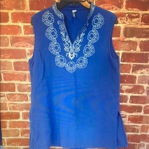 Lulu-B Royal Blue Sleeveless Embroidered V-Notch Tunic